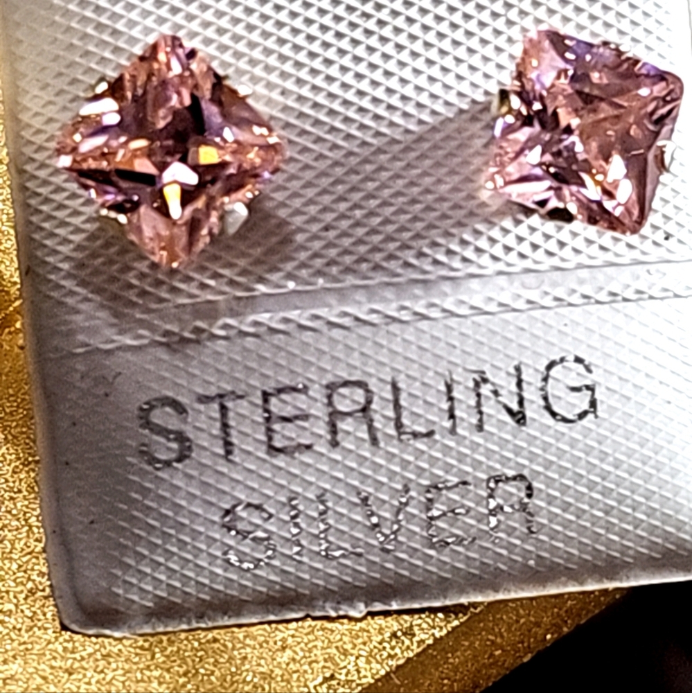 Sterling Silver Pink Solitiare Post Earrings - Picture 3 of 4